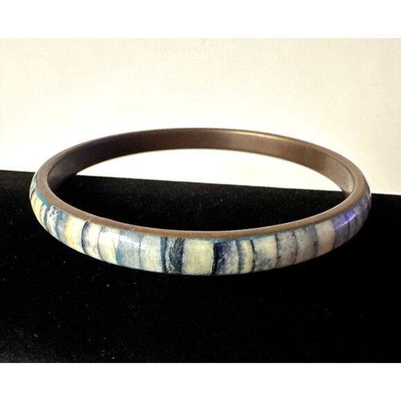 Boho Chic Inlay Bracelet Bangle Coastal Inspired Blue White Vintage Charm - Picture 6 of 6